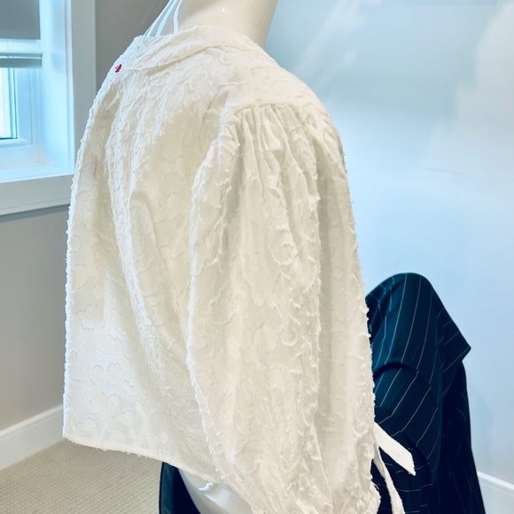 Carter Red Company DESIGNER White tie-front top shirt blouse Size L Large 10 12 - Picture 6 of 11